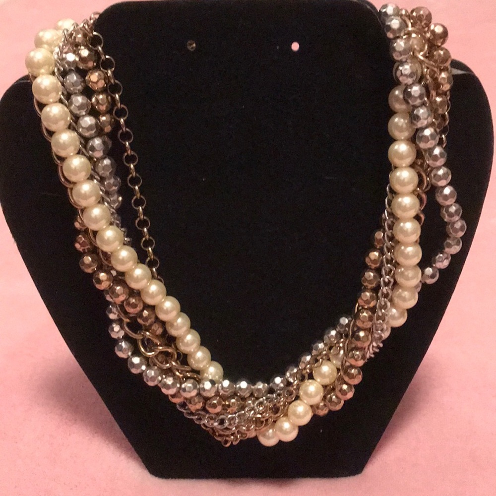 Pearl Silver and Gold Mixed Necklace